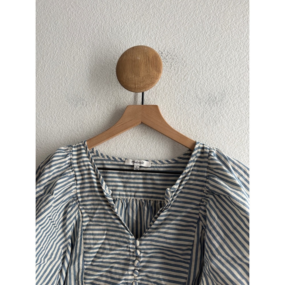 Madewell Courtyard Flutter Sleeve in Stripe Puff Sleeve Top Size Medium - Picture 2 of 7